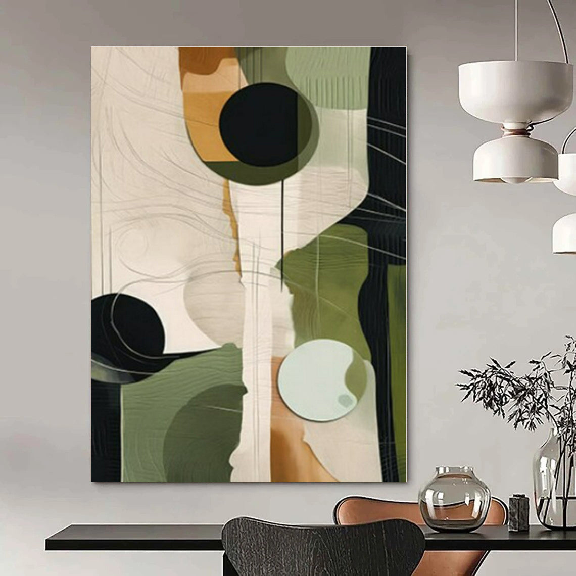 Green - Geometric Circles & Lines - Abstract Bauhaus - Style Acrylic CT1276
