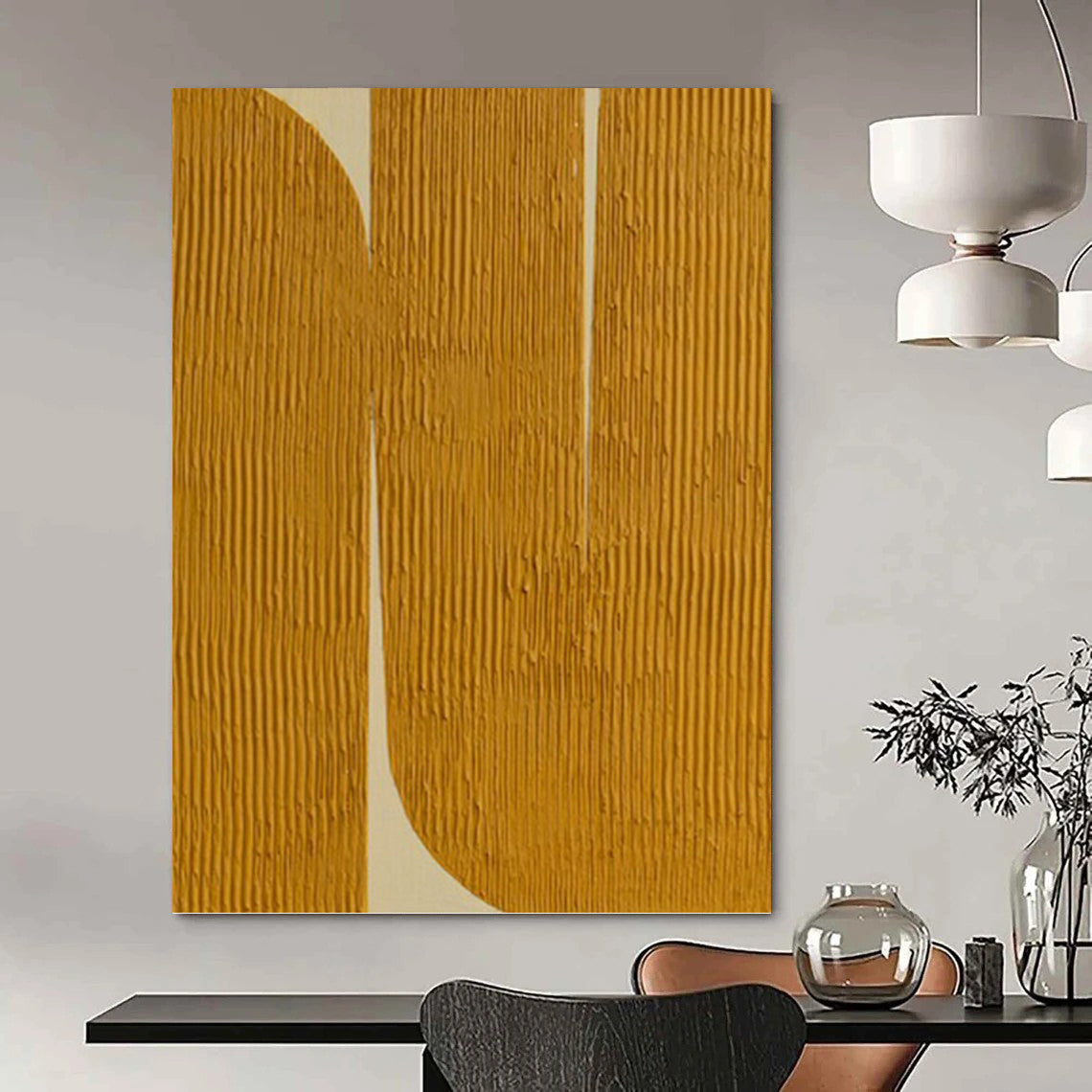 Golden Curves - Minimalist Abstract Painting On Canvas DKH1244