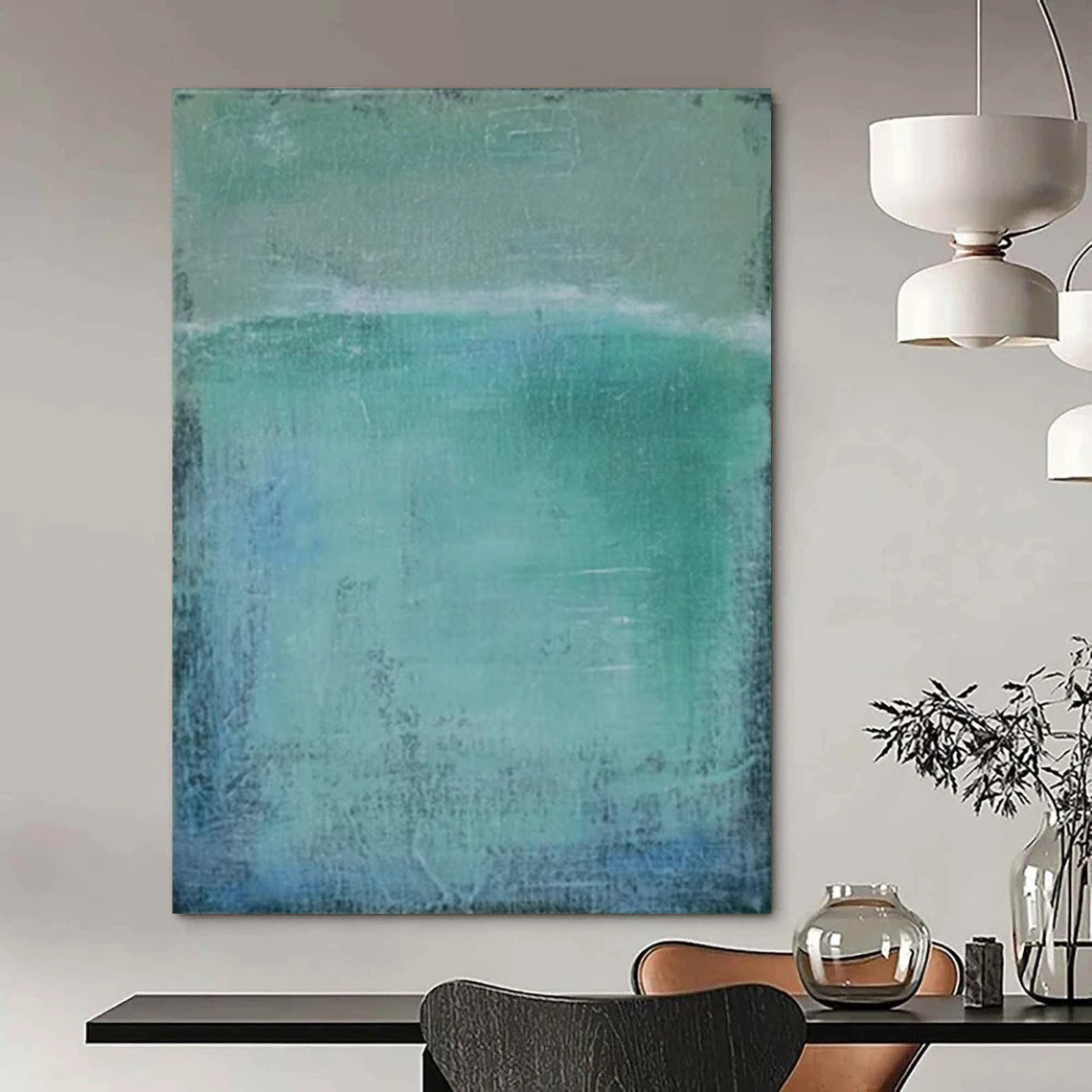 “Soft Green & Blue Textured Layers” - Abstract Painting On Canvas CT2320