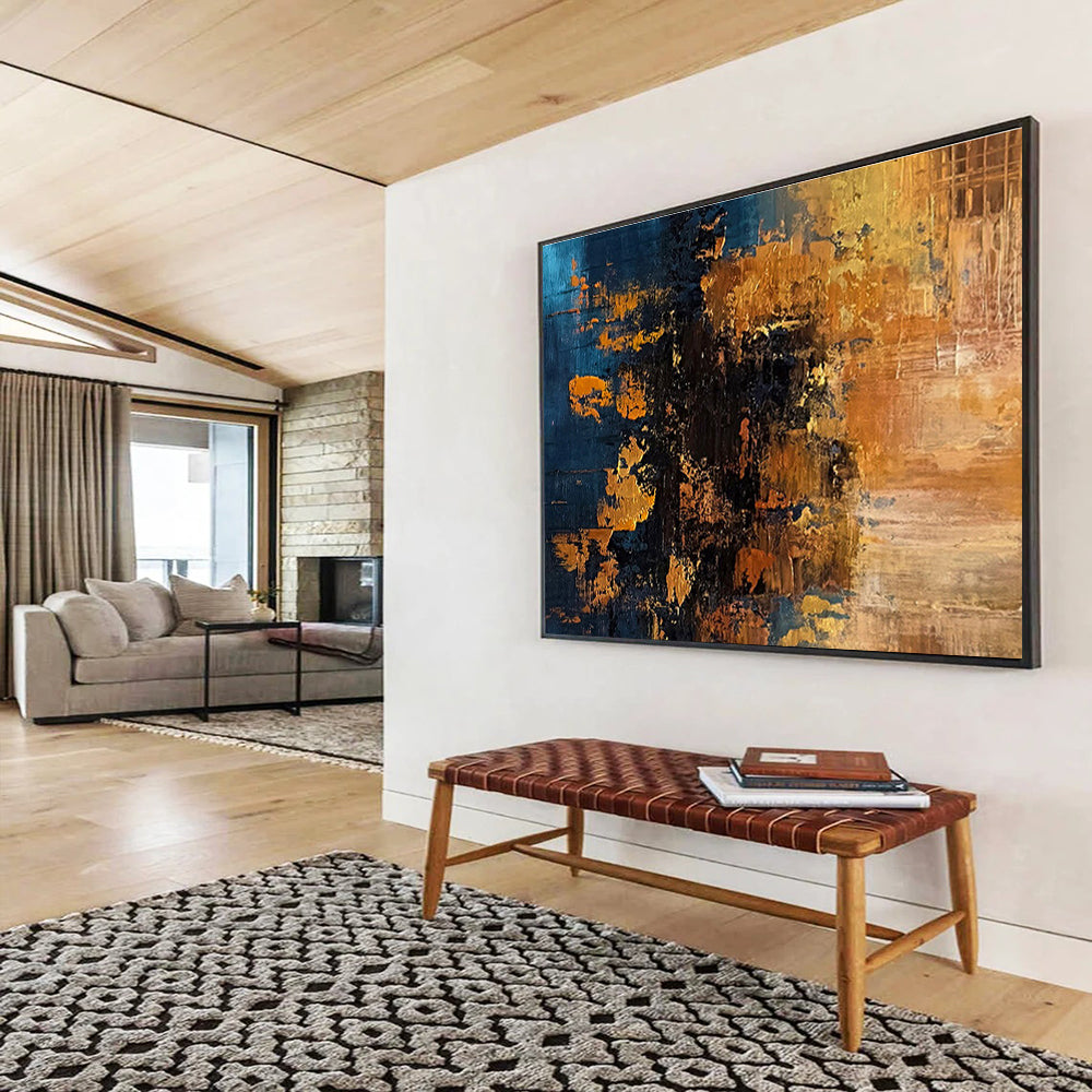 Blue and Gold Abstract Textures Richly Layered Metallic Abstract Painting On Canvas DKH267