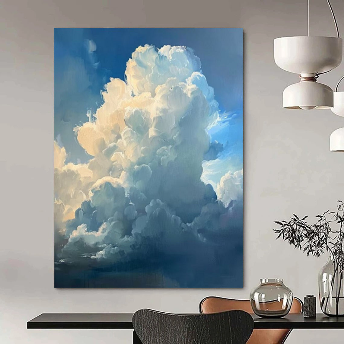 “Fluffy Clouds in Blue Sky” - Realist Impressionist Painting On Canvas DTP006