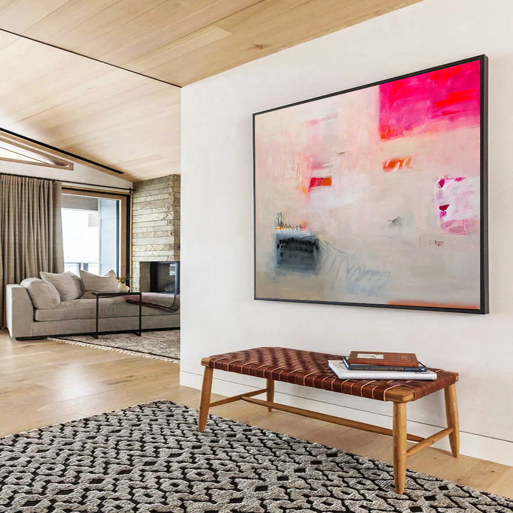 “Ethereal Pink and Beige Abstract - Gentle Shapes and Marks” Painting On Canvas DKH025