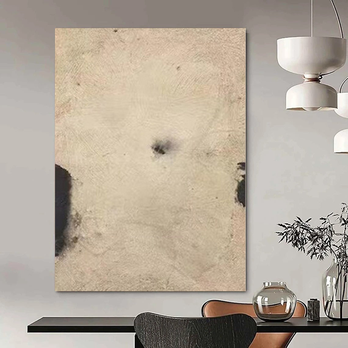 “Minimalist Beige - Black Dot” – Minimalist Abstract Art CT1165