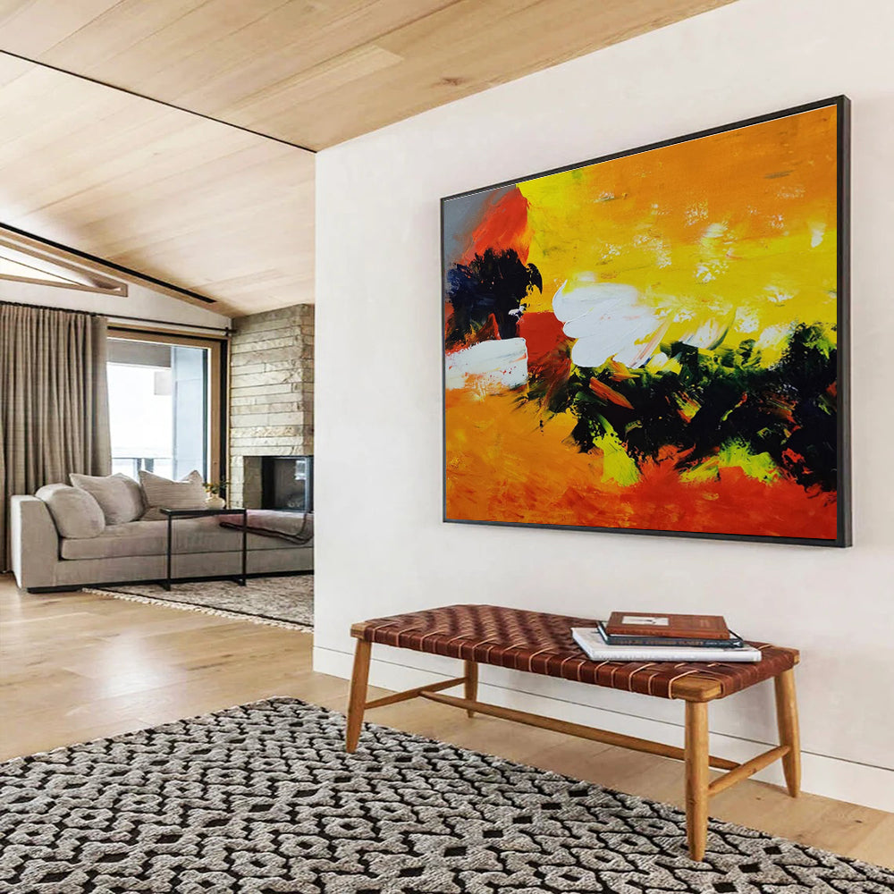 Vibrant Yellow And Red Abstract Painting On Canvas DKH652