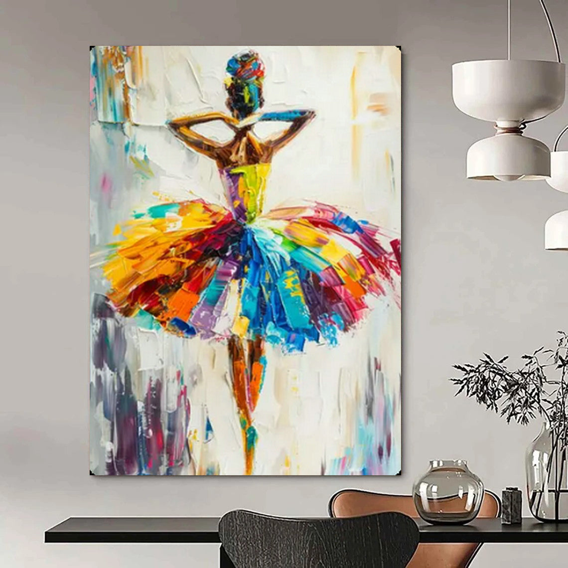 “Colorful Ballerina in Motion” – Impasto Figurative Painting On Canvas CT2118