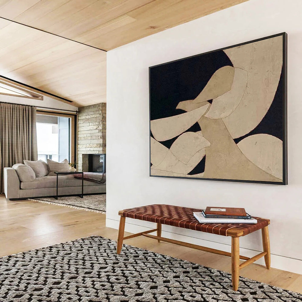 Beige and Black Abstract Shapes - Minimalist Abstract Painting On Canvas DLZ247
