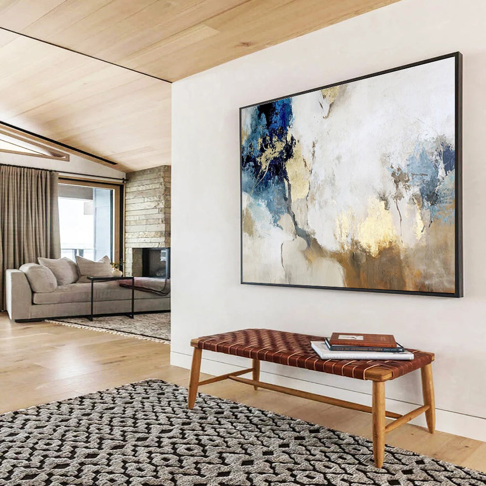 “Blue - Gold Abstract Repetition” Abstract Acrylic Painting On Canvas DKH509