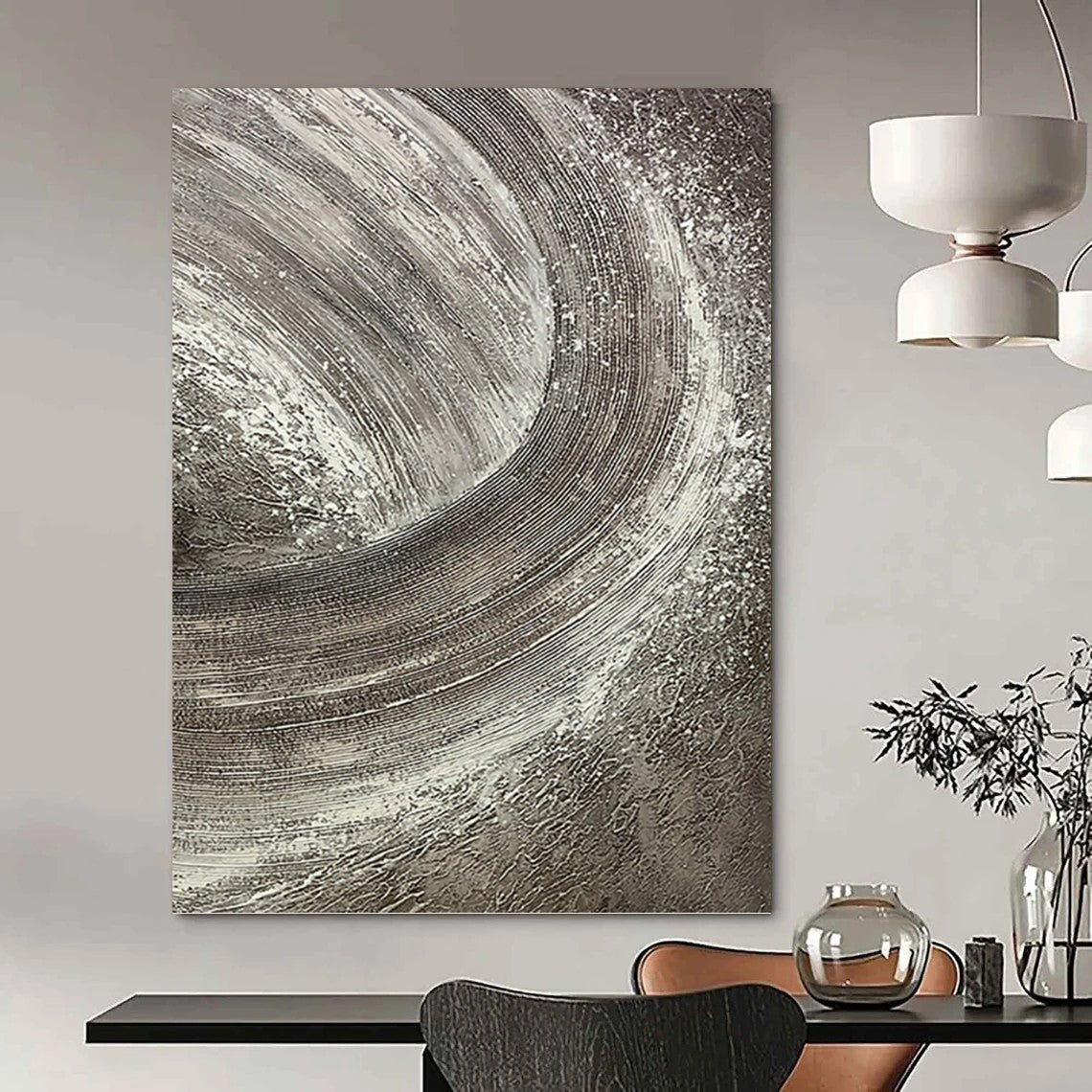 “Silver Swirl” - Gray & White Textured Abstract Circles Painting On Canvas DKH1542