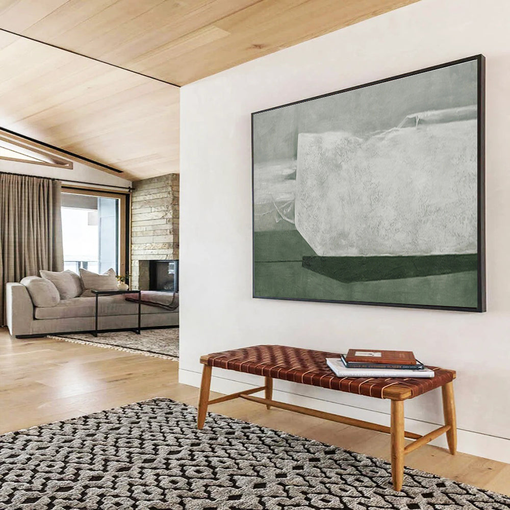 Gray - Green Abstract Form - Minimalist Abstract Painting On Canvas DKH611