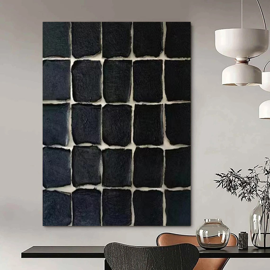 “Black Textured Tiles” – Minimalist Textured Painting CT1072