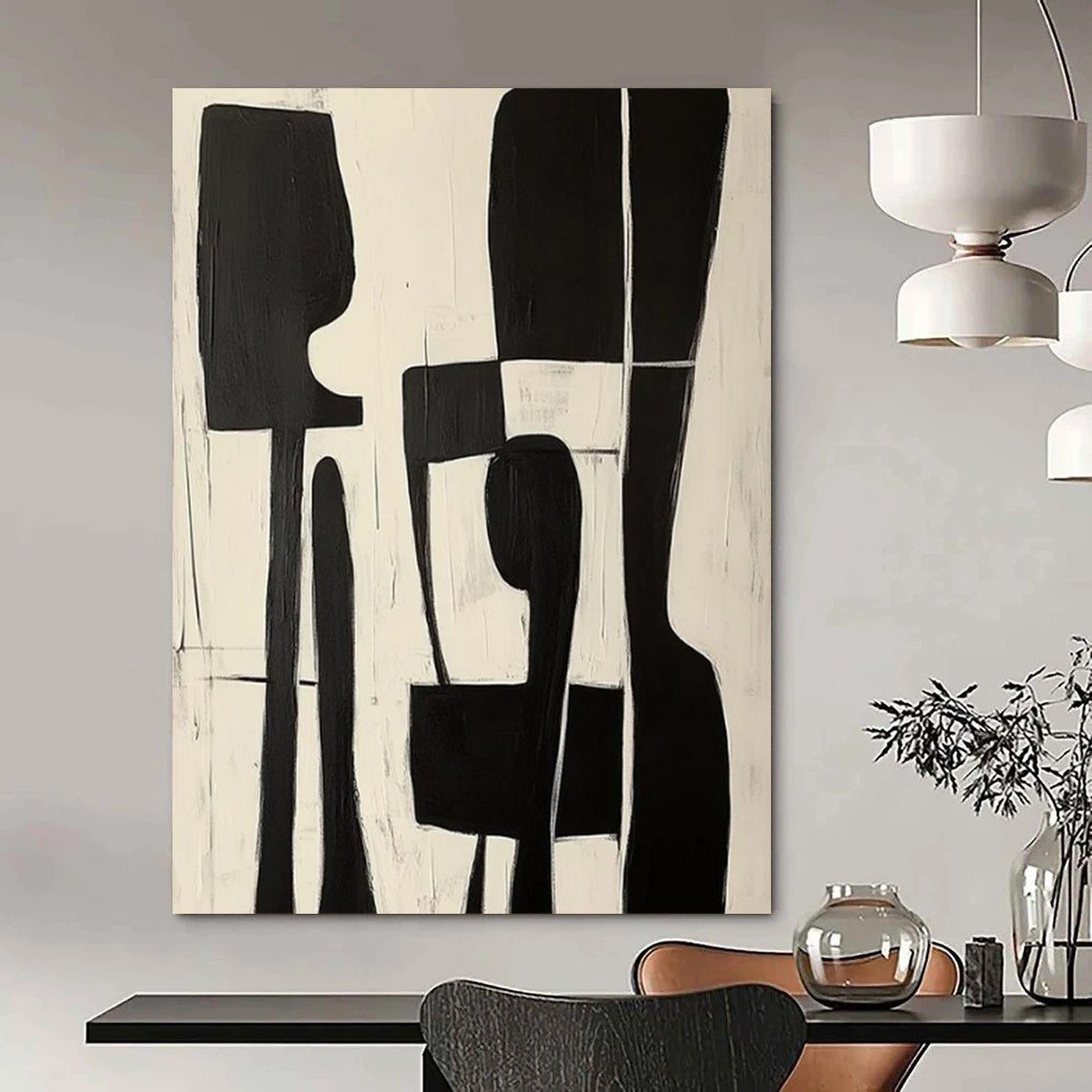 “Black & White Organic Abstract” - Abstract Painting CT2368