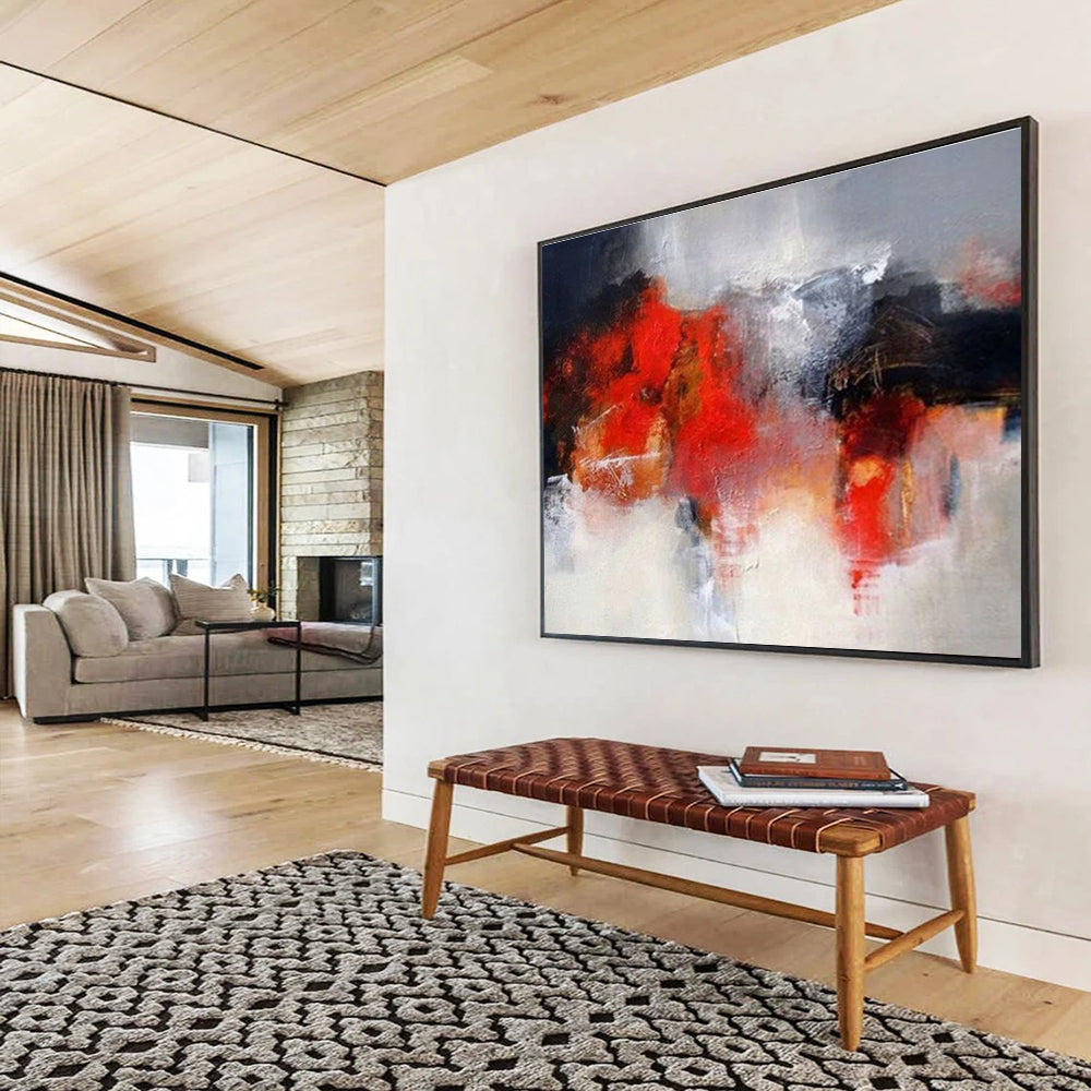 “Red & Gray Abstract” Abstract Action Painting On Canvas DKH430