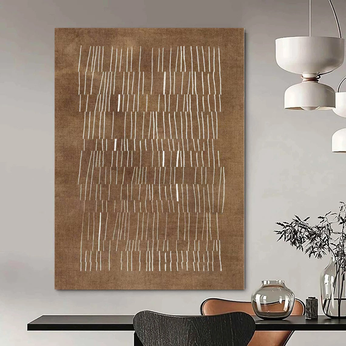“Brown - White Linear Pattern” – Abstract Geometric Painting CT1095