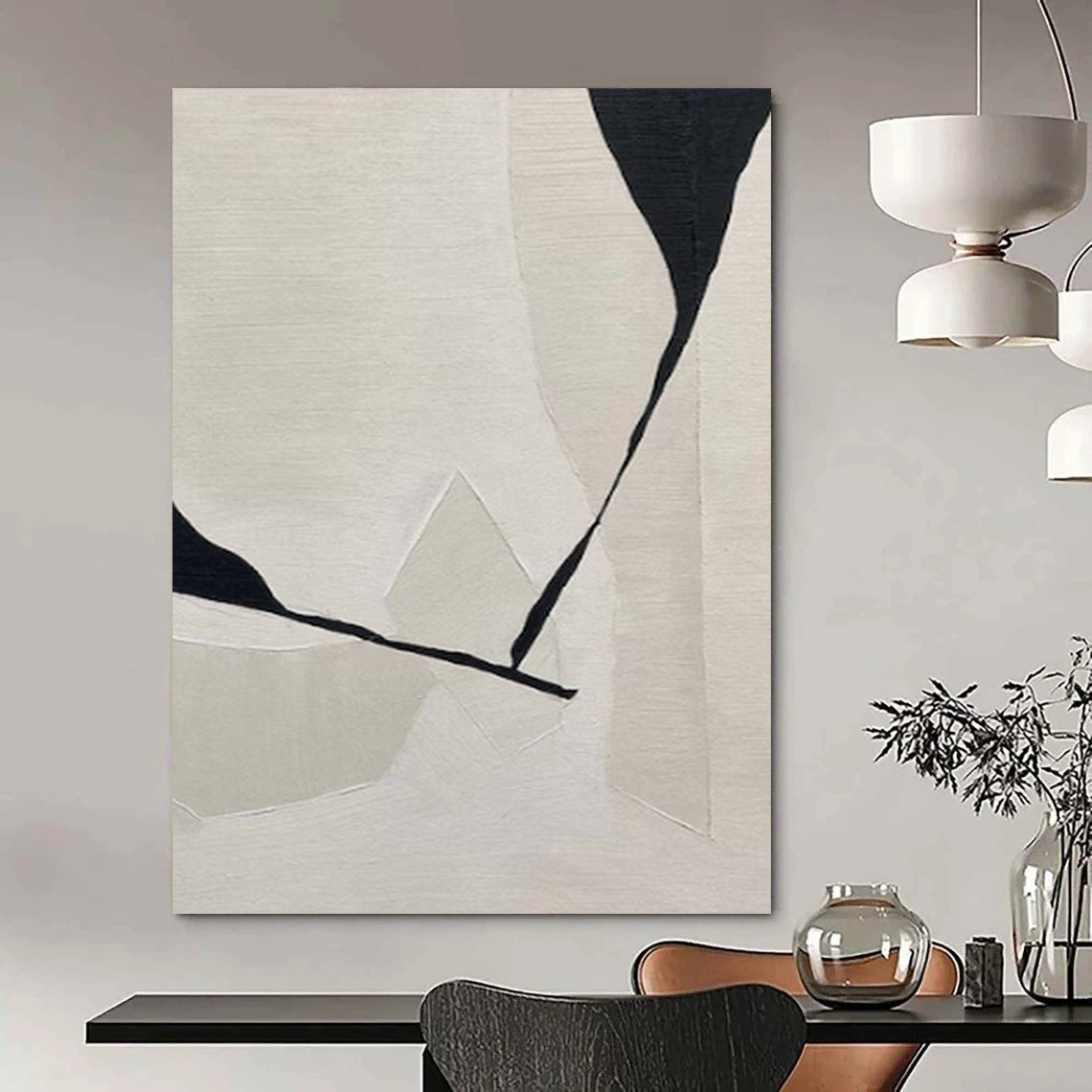 “Black & White Geometry 2” - Minimalist Abstract Painting On Canvas CT2249