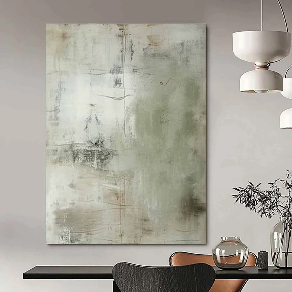 Light - toned Line Abstract - Minimalist Line - textured Acrylic Painting CT1358