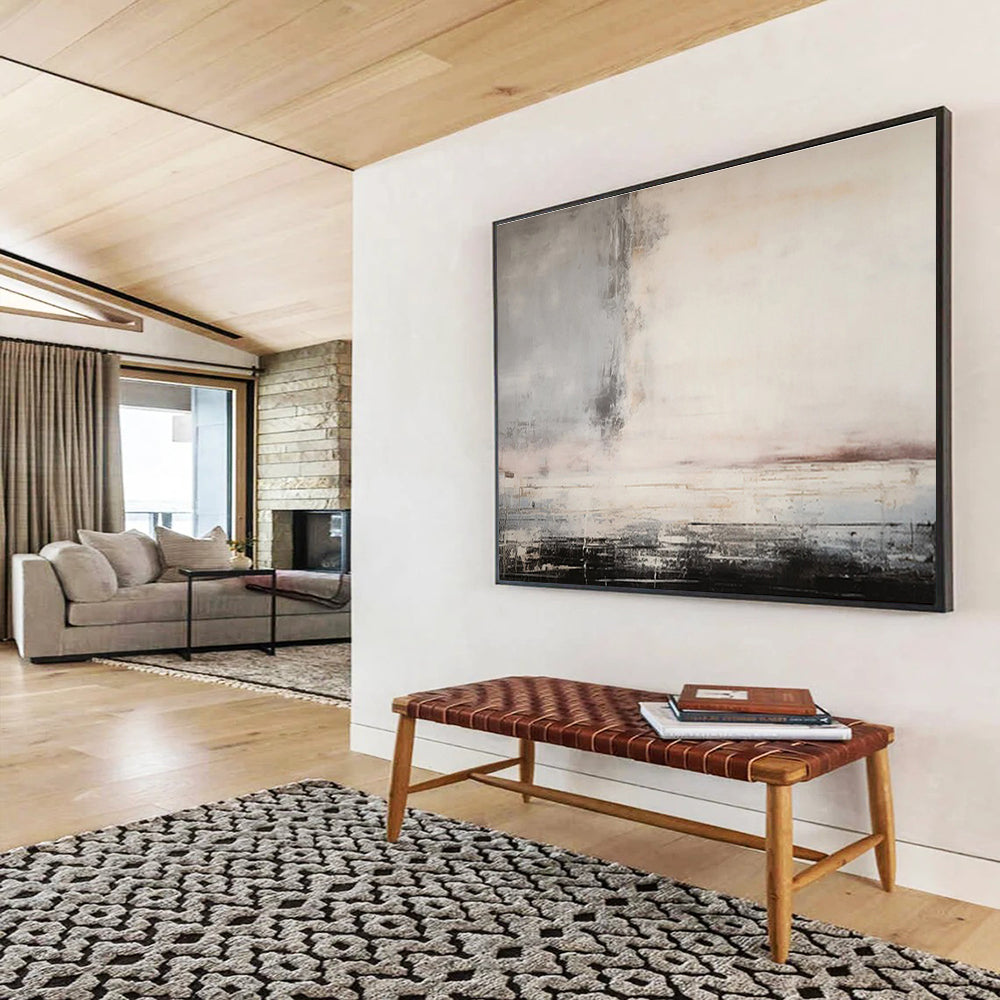 Minimalist Abstract Landscape - Soft Neutrals and Subtle Lines Painting On Canvas DKH046