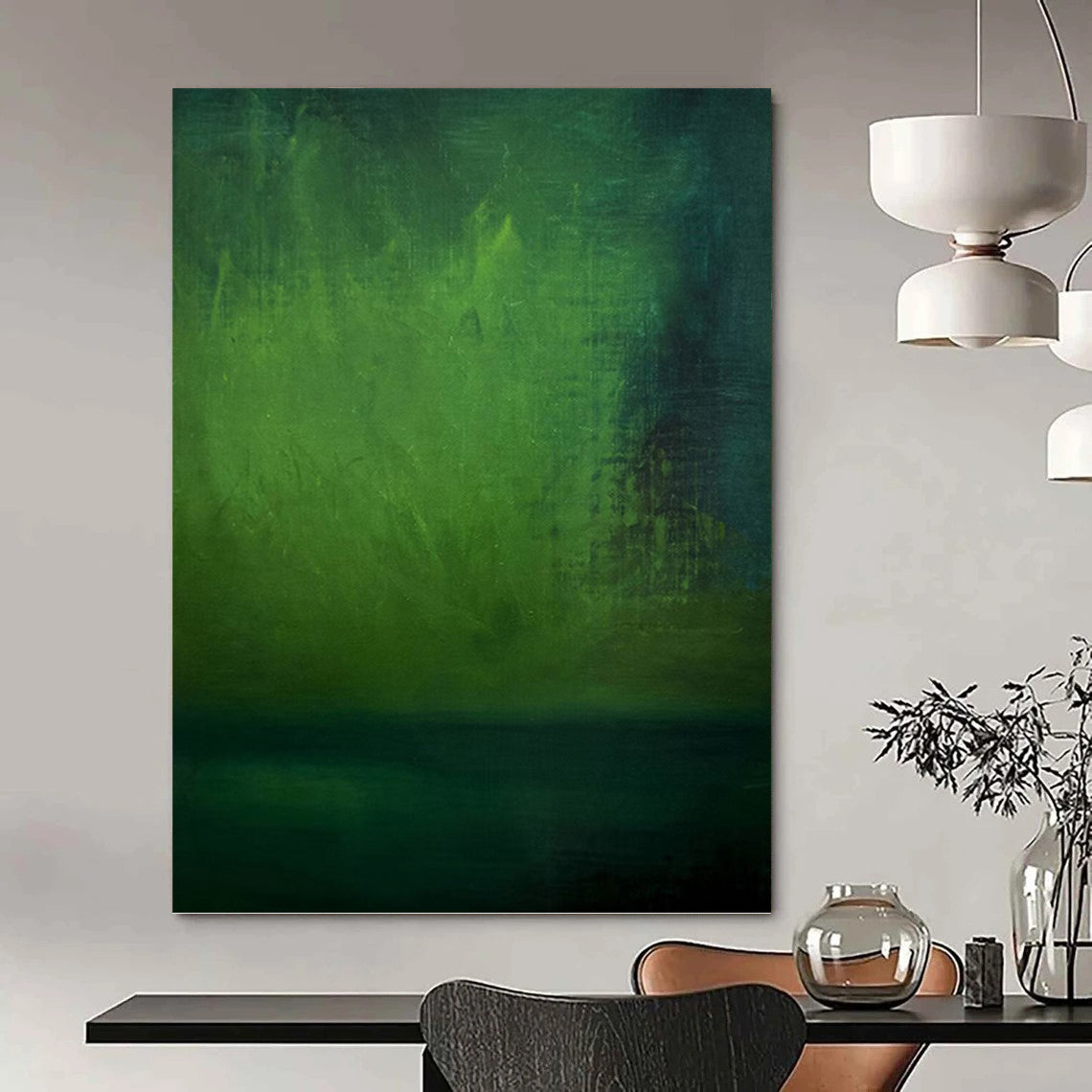 “Mystic Green Depths” - Dark Green & Teal Abstract Landscape Painting On Canvas DKH1188