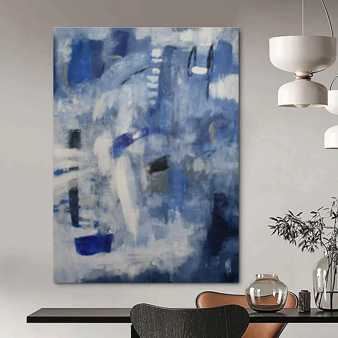 Blue - Grey Abstract Layers - Abstract Layered Acrylic Painting CT1419