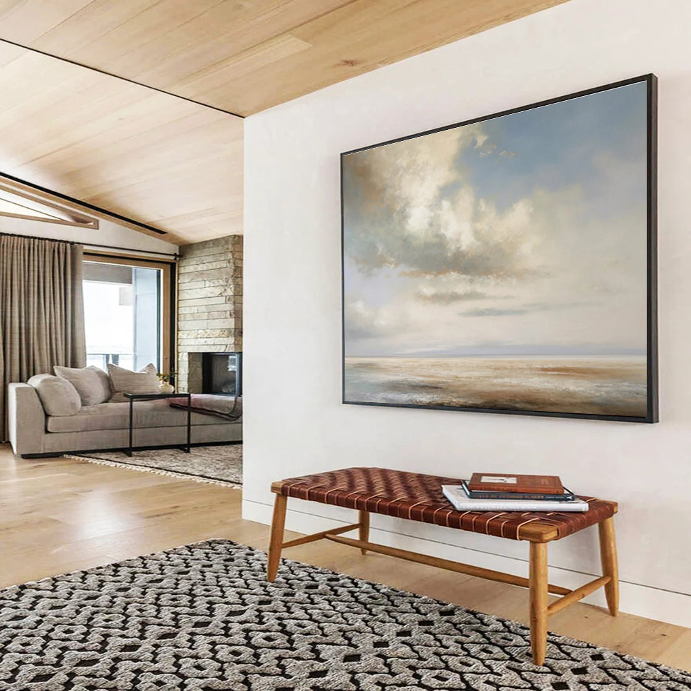 “Soft Clouds & Calm Sea” Impressionist Landscape Painting On Canvas DKH334