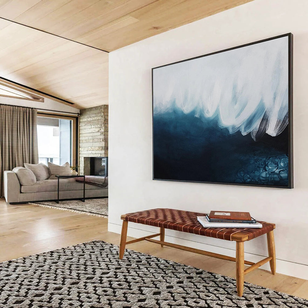 Monochromatic Abstract Wave - Shades of Blue and White Painting On Canvas DKH039