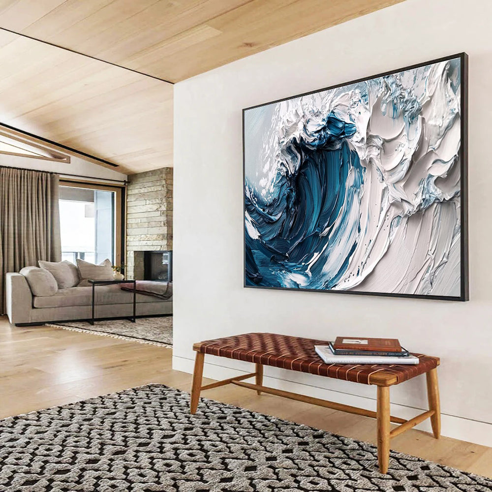 Crashing Wave - Deep Blue & White Impasto Seascape Painting On Canvas DKH873