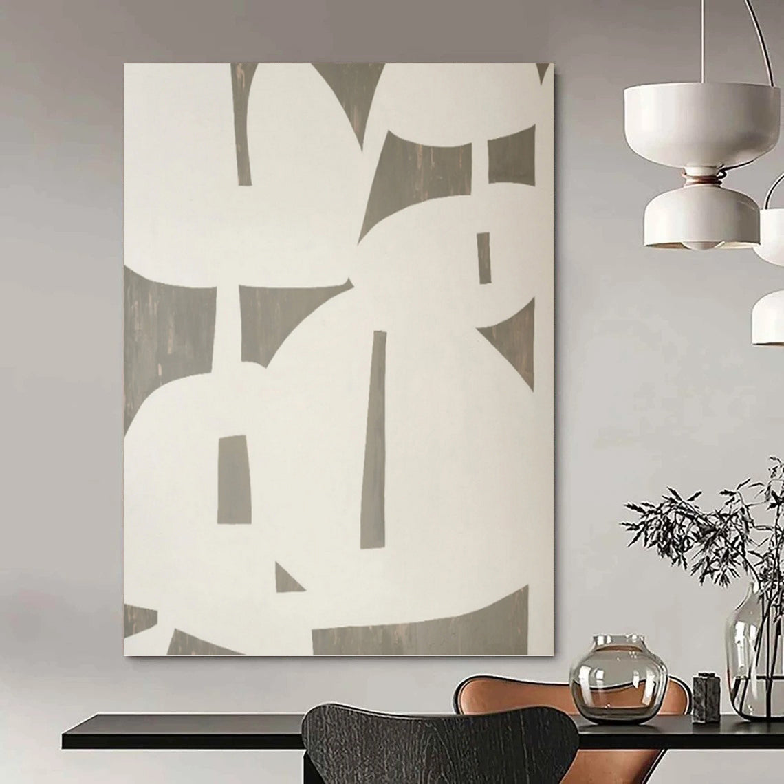 “Gray and White Geometric Abstraction” - Minimalist Abstract Painting On Canvas DKH1075