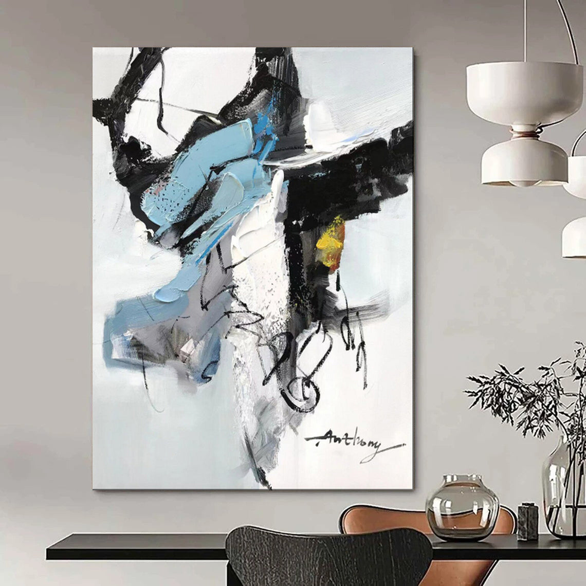 “Blue and Black Abstract Intrigue” – Dynamic Abstract Acrylic CT2086