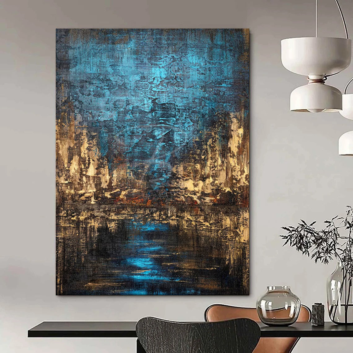 “Nocturnal City Blues” – Textured Abstract Cityscape Oil CT2074