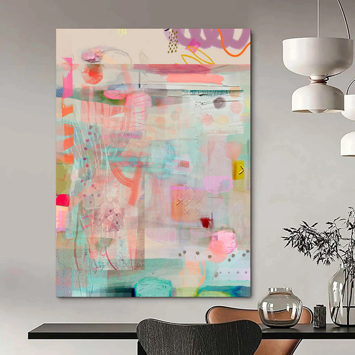 Pastel Colors, Layered Shapes - "Candyland Collage" - Abstract Mixed - media Art CT1815