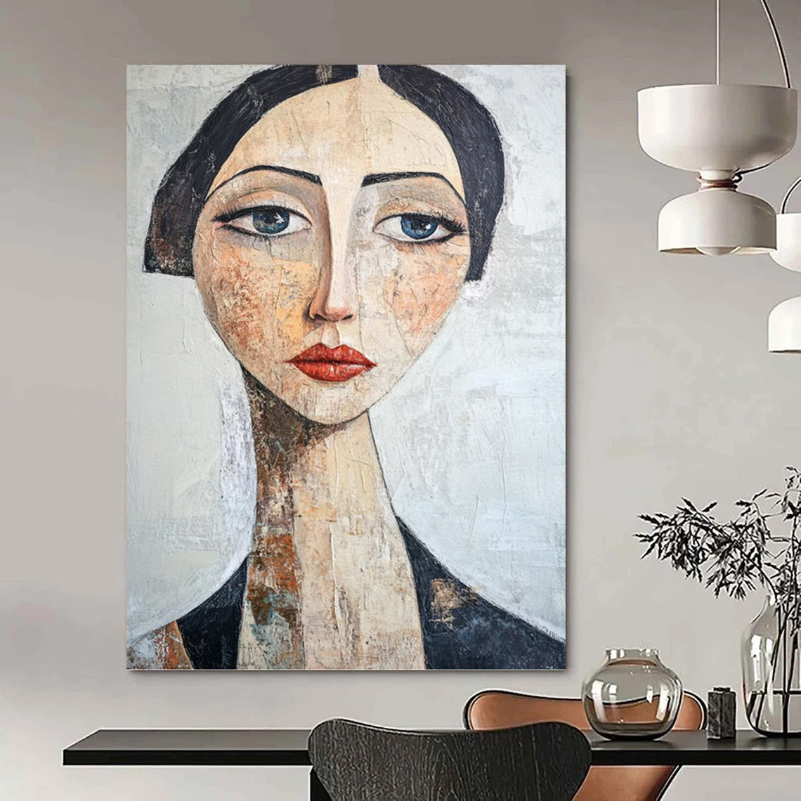 “Textured Portrait of a Woman” - Mixed - Media Abstract Portrait On Canvas DKH1654