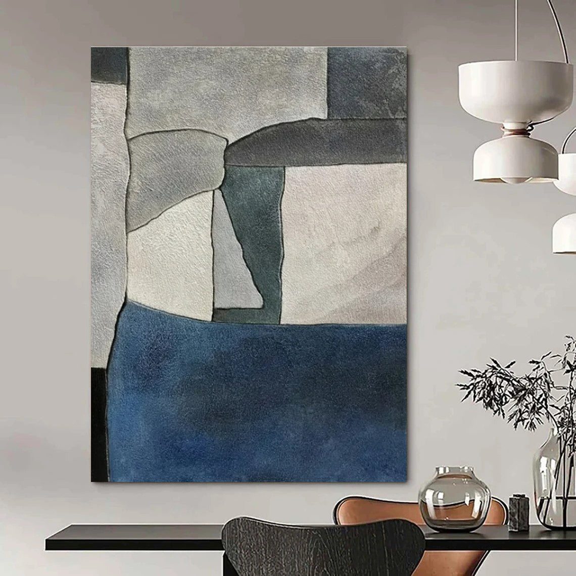 Grey - Blue Geometric Shapes - Minimalist Geometric Watercolor Painting CT1425