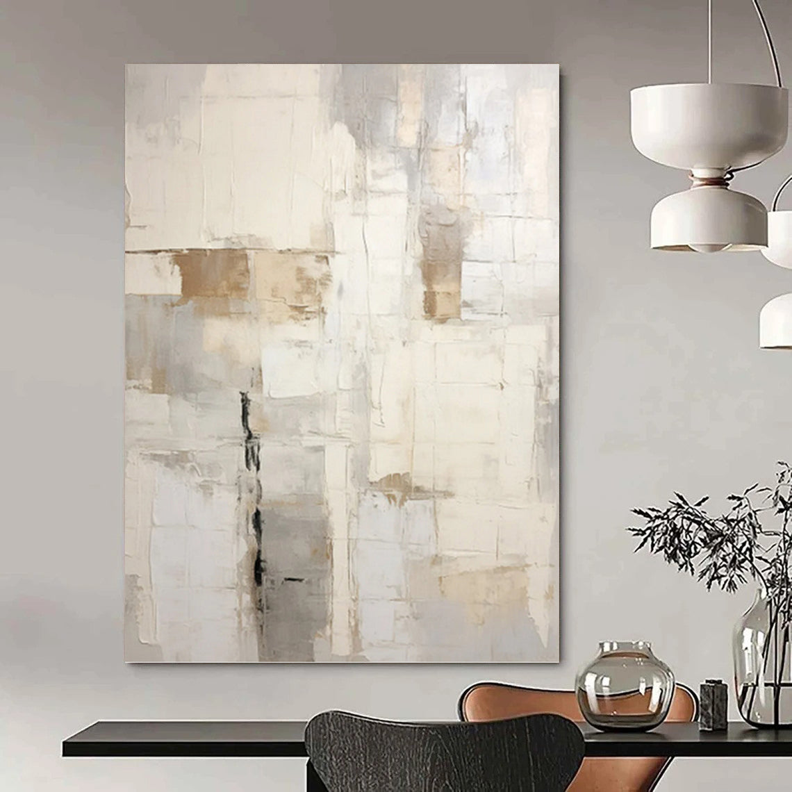 Neutral Grid Abstract - Abstract Geometric Painting On Canvas DKH1255