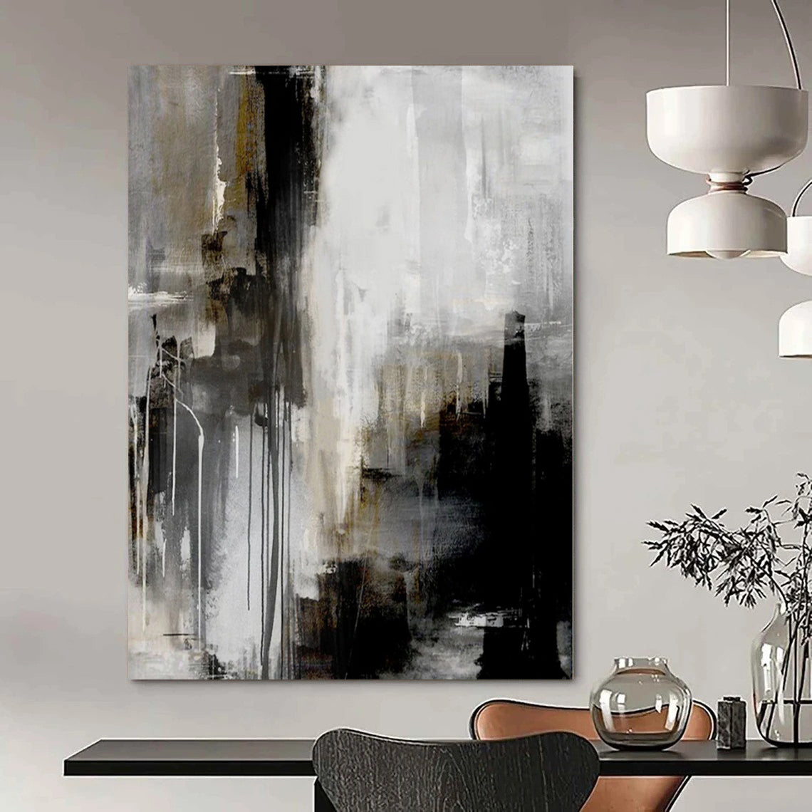 “Gray, Black, Gold Abstract Drips” – Abstract Expressionist Painting CT1130