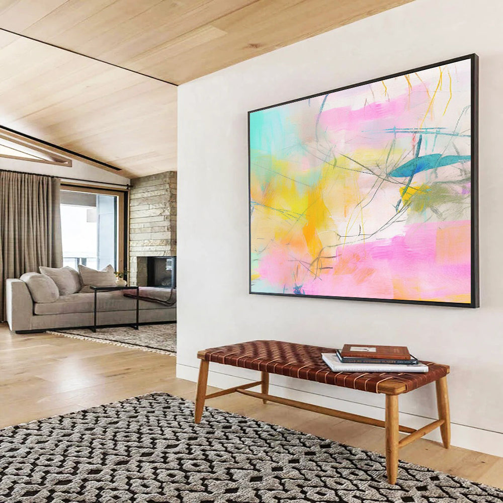 “Pastel - Hued Abstract Web” Abstract Acrylic Painting On Canvas DKH501