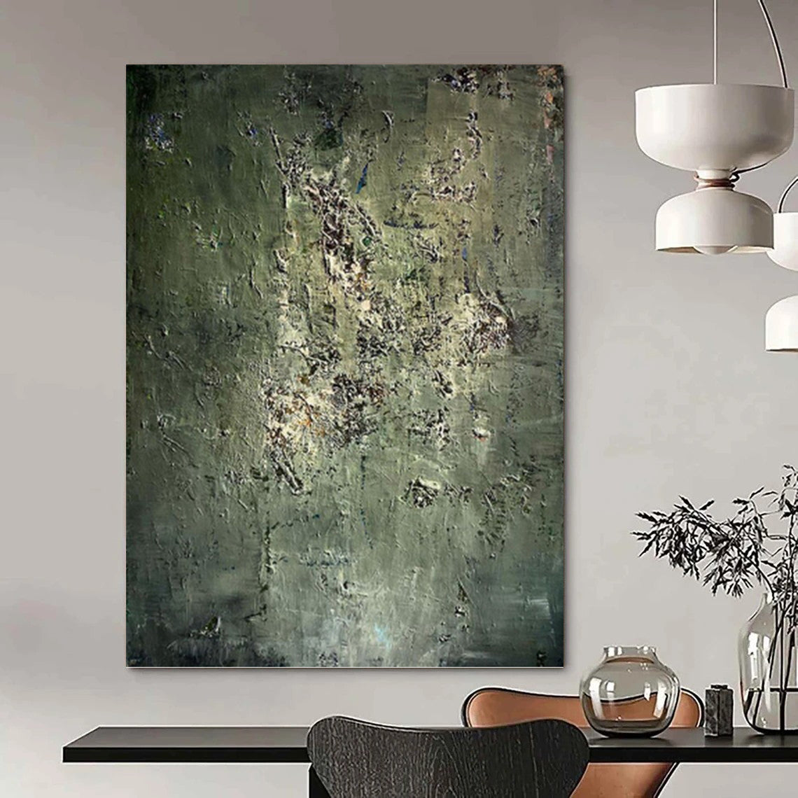 “Mossy Green Textures” - Green & Brown Abstract Textured Painting On Canvas DKH1195