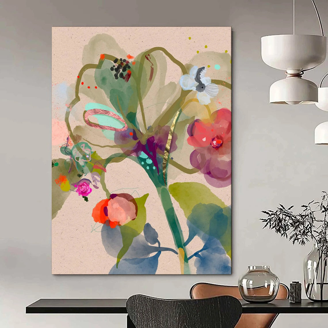 Colorful Flowers, Gold Accents - "Botanical Whimsy" - Watercolor & Ink Floral Art CT1817