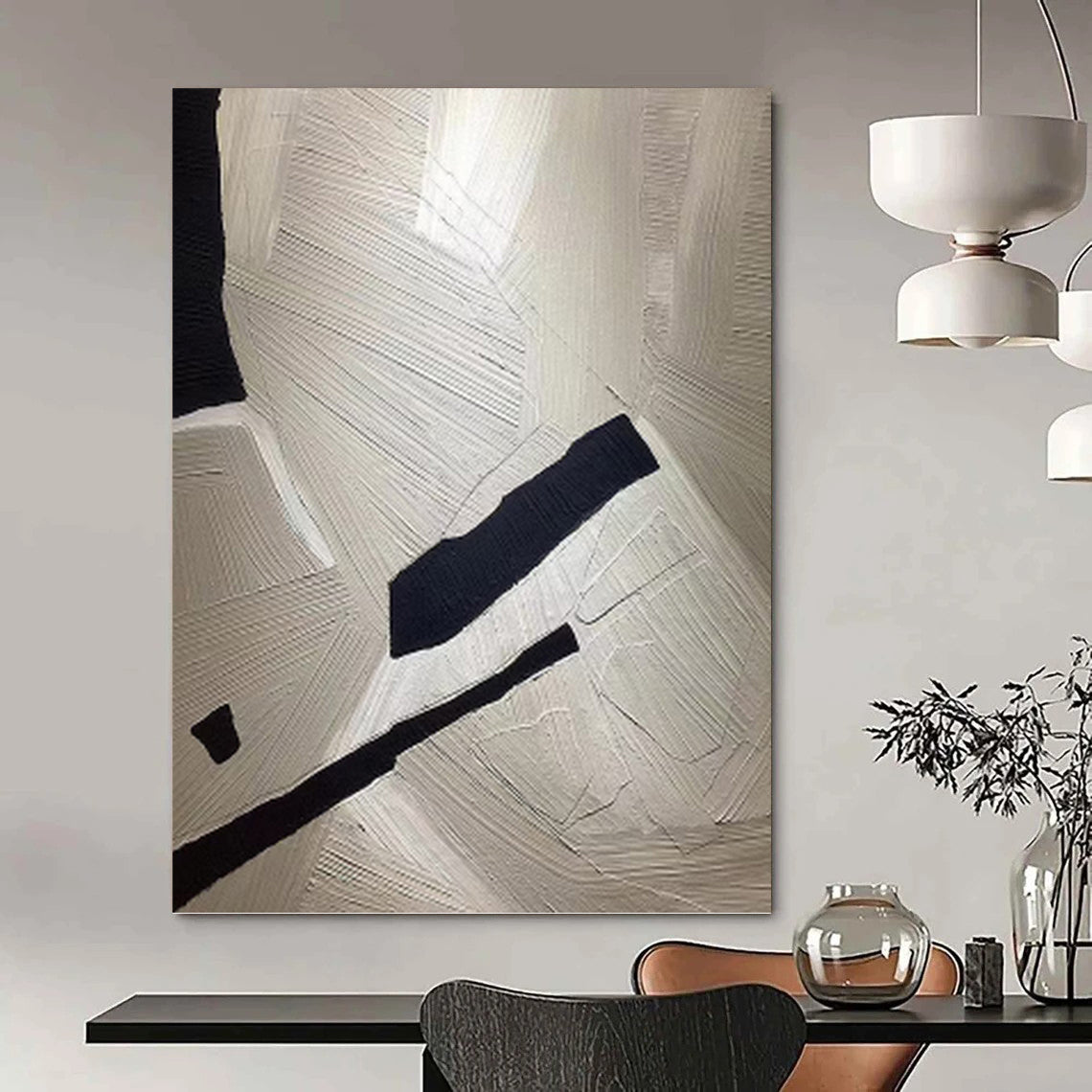 White & Black Textures - Abstract Textured Painting On Canvas DKH1241