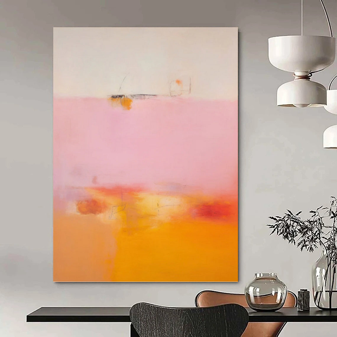 “Pink & Orange Subtle Abstract Field” Painting On Canvas DKH0992
