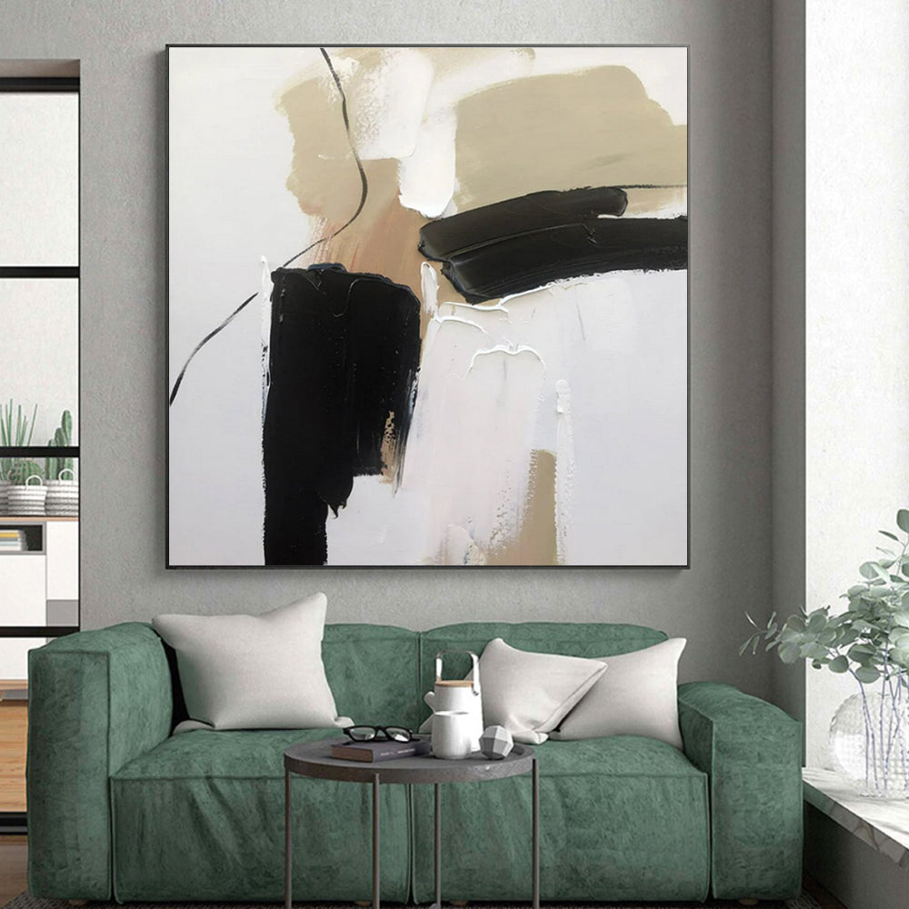 “Black - Beige - White Minimalist Abstraction” ,Abstract Acrylic Painting CT0798