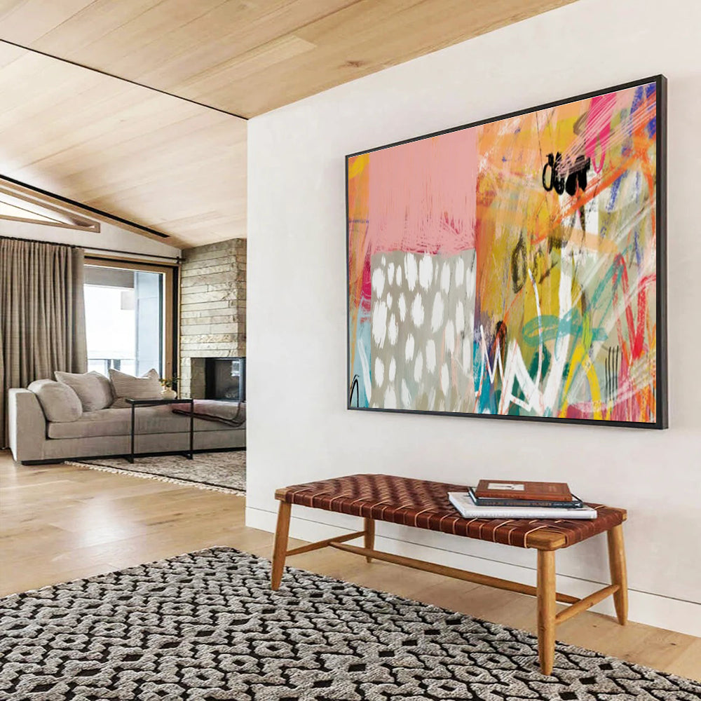Playful Abstract in Pink, Orange, and Patterns Painting On Canvas DKH198