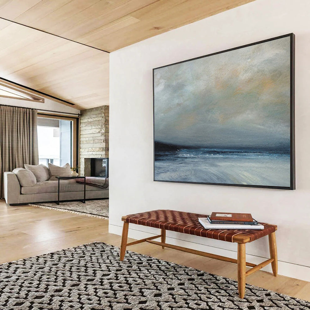 “Gray, Blue, Misty Ocean ‘Moody Maritime’” - Impressionist Seascape Painting On Canvas DLZ022