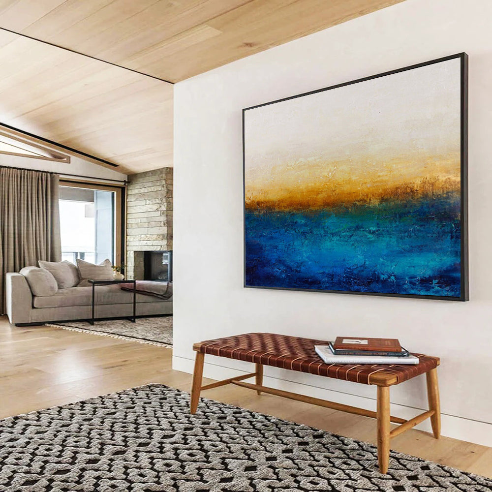 “Gradient Horizon - Blues, Yellows, and Subtle Textures” Painting On Canvas DKH007