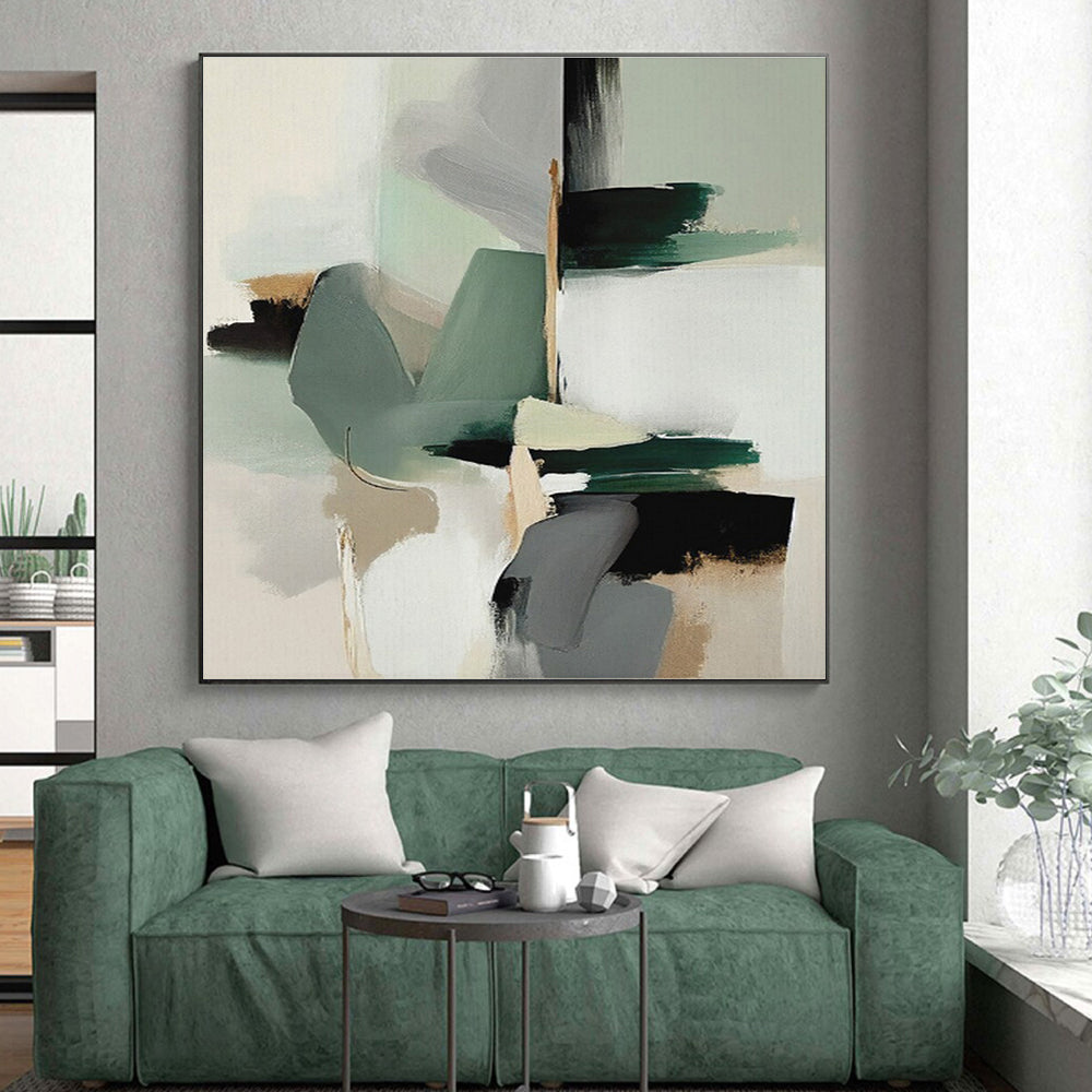 Muted Green, Gray & Beige Shapes, “Subtle Harmony” - Abstract Geometric Acrylic Painting CT0746