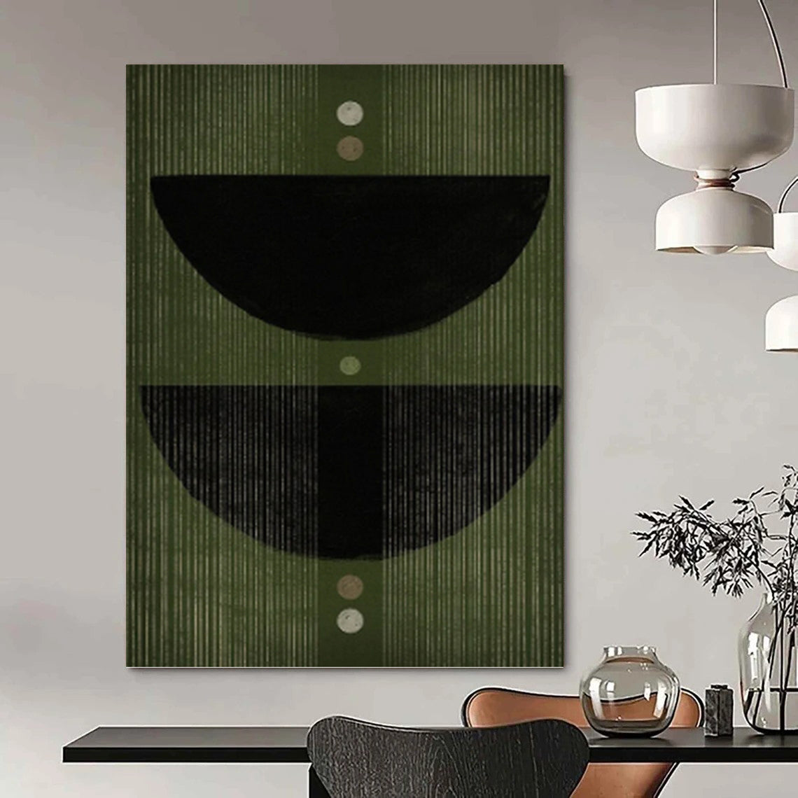 Green Geometric Semi - Circles and Dots - Geometric Abstract Painting On Canvas DKH1380