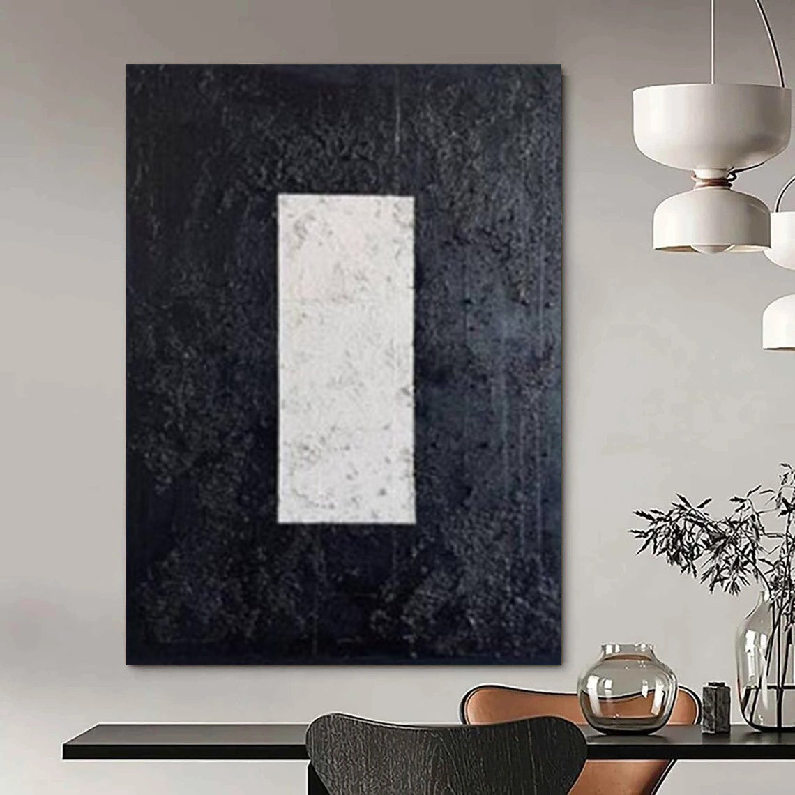 “Textured Black - White Rectangle” – Minimalist Textured Painting CT1078