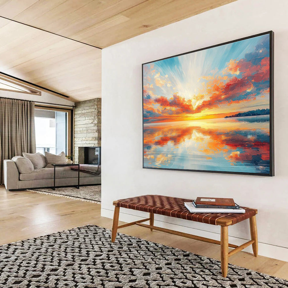 Vibrant Sunset Over Water - Impressionistic Landscape Painting On Canvas DKH622