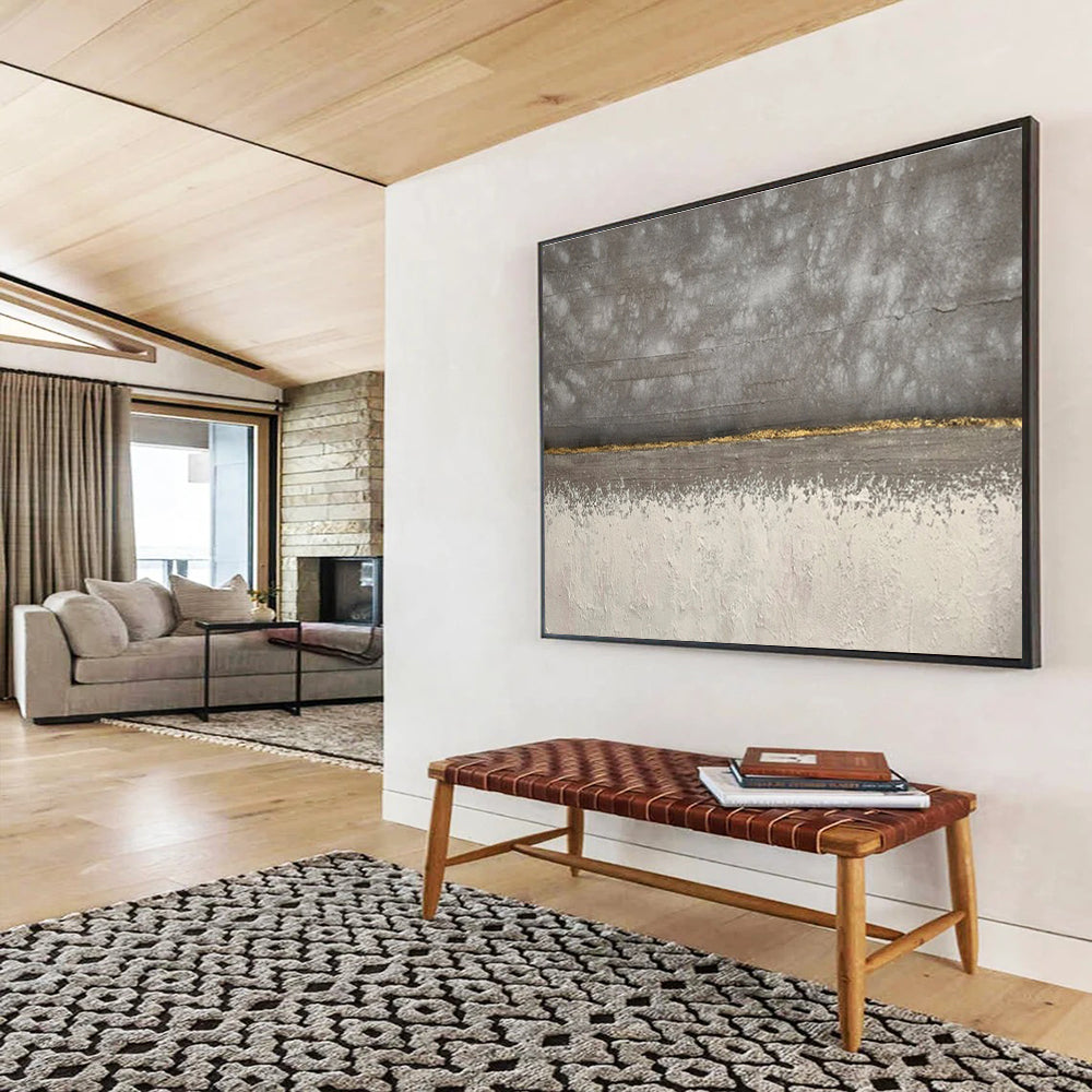 Concrete Elegance Gray and Gold Minimalist Painting On Canvas DKH172