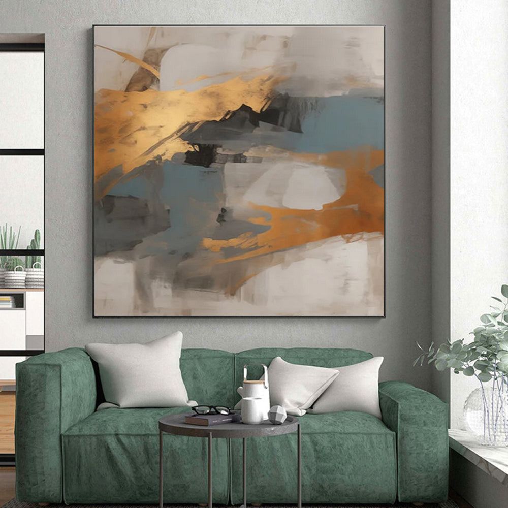 “Gray - Gold - Blue Abstract Blocks” ,Abstract Acrylic Painting CT0848