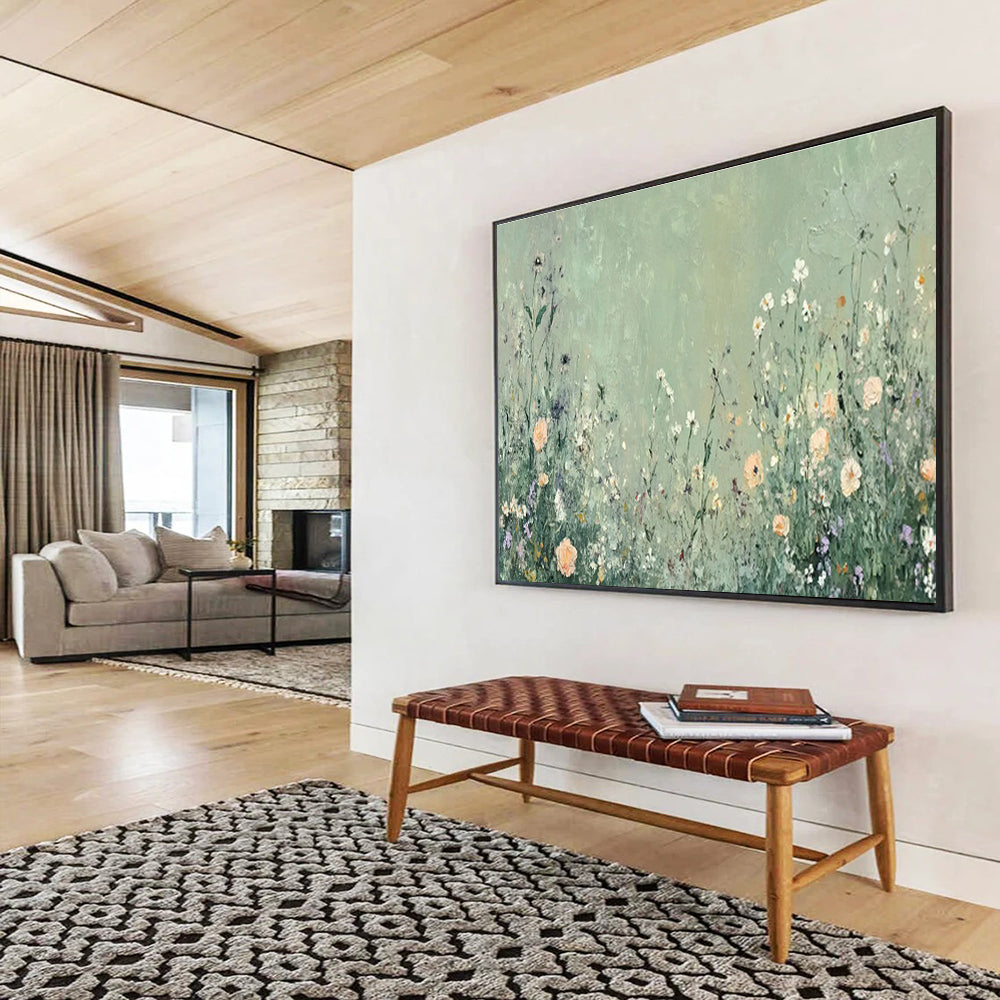 Wildflower Meadow On Green Background Painting On Canvas DKH668