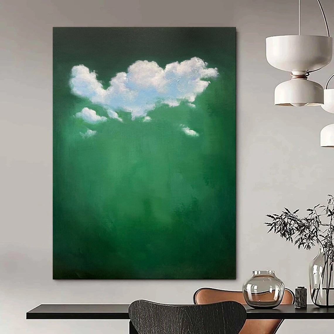 “White Clouds in Green” - Surreal Cloudscape Painting CT1990
